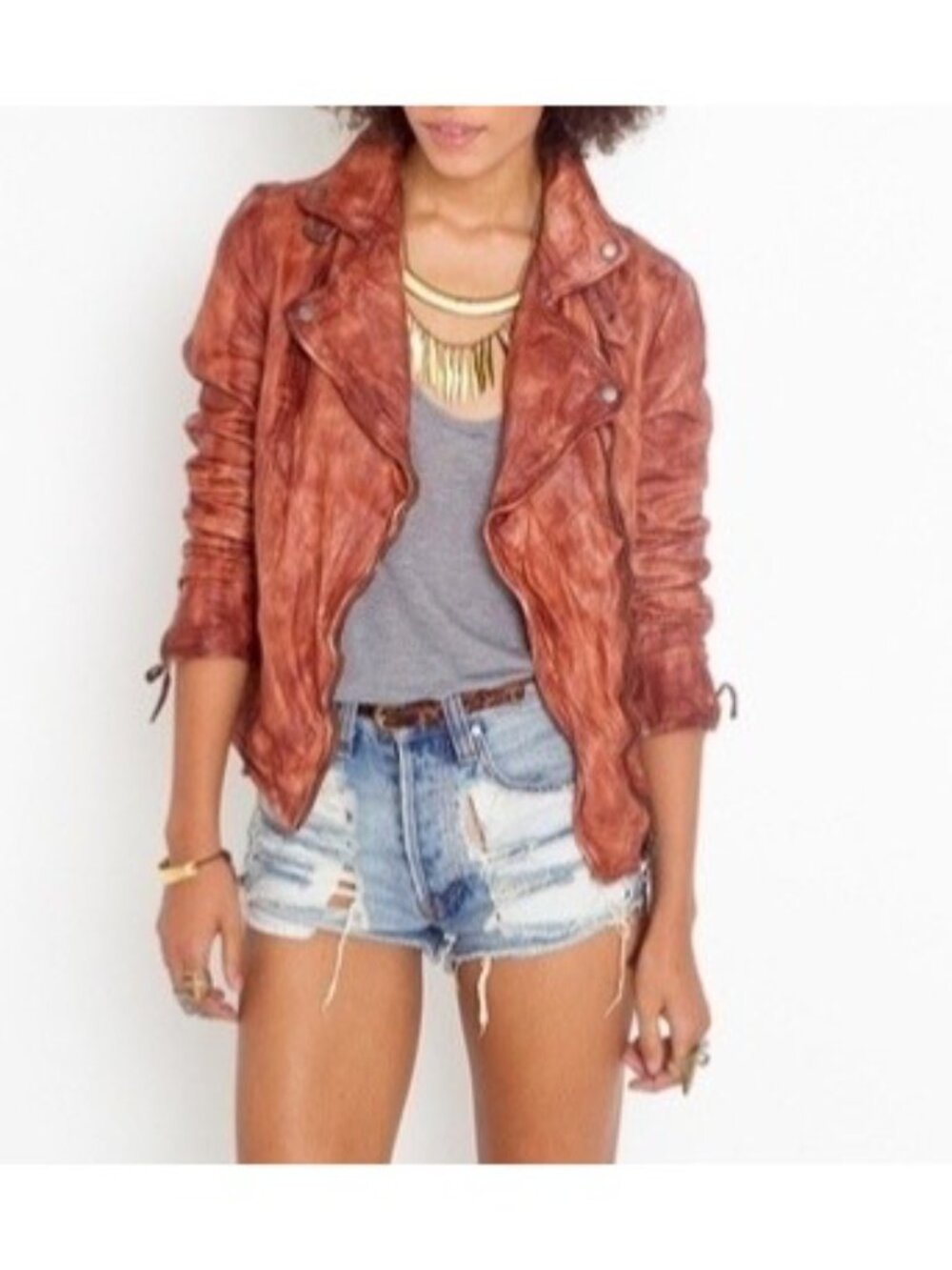 Free People Muubaa Distressed Leather Moto Biker Jacket 4| Indie Coastal Cowgirl - Picture 3 of 16